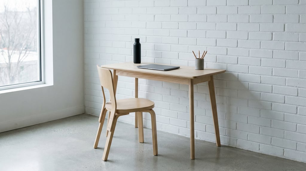 Close three-quarter angle of a mid-century modern home office