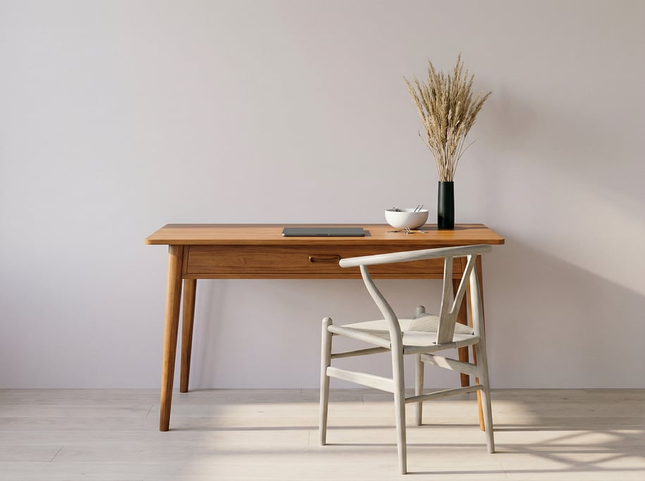 Wide straight-on photograph of a photographer's editing desk
