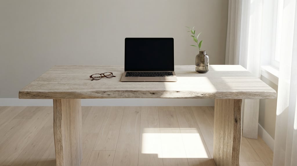 First-person perspective standing at the front edge of the desk