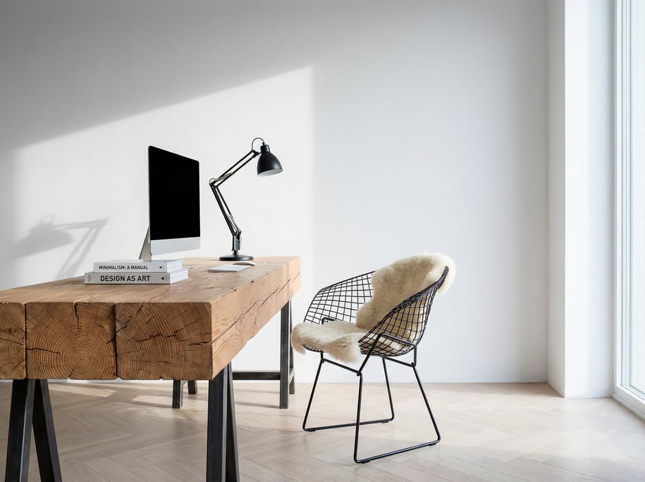 Three-quarter angle view of a minimal illustration studio