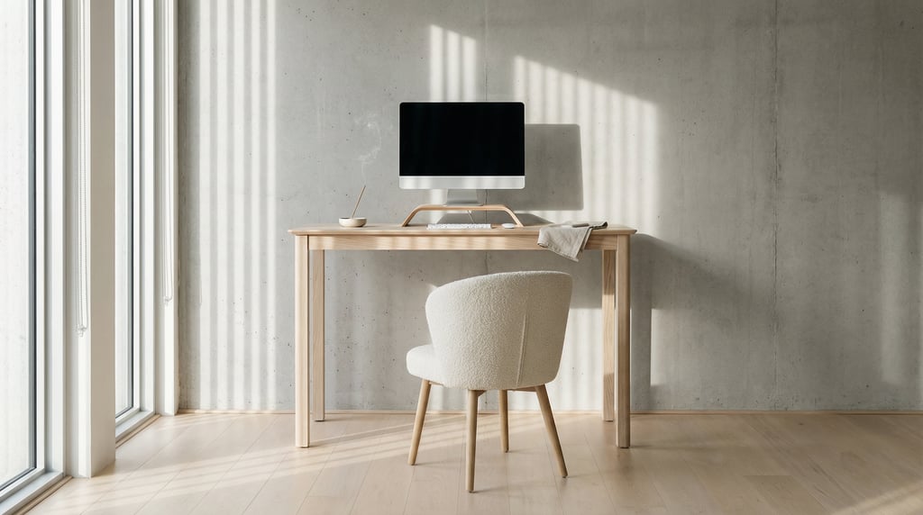 Frontal symmetrical view of a designer's minimal studio