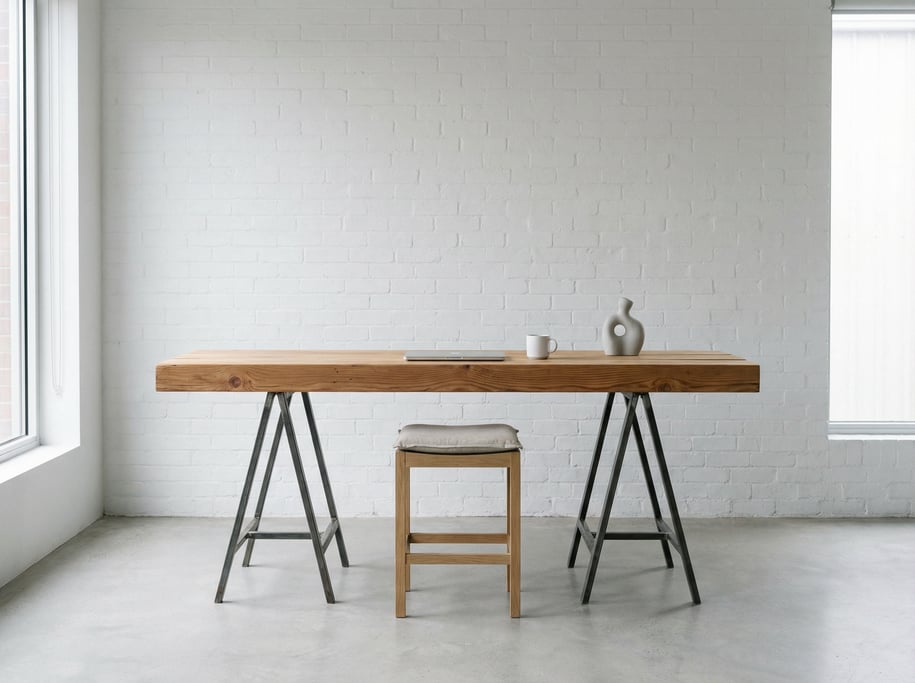 Frontal symmetrical view of a minimal illustration studio