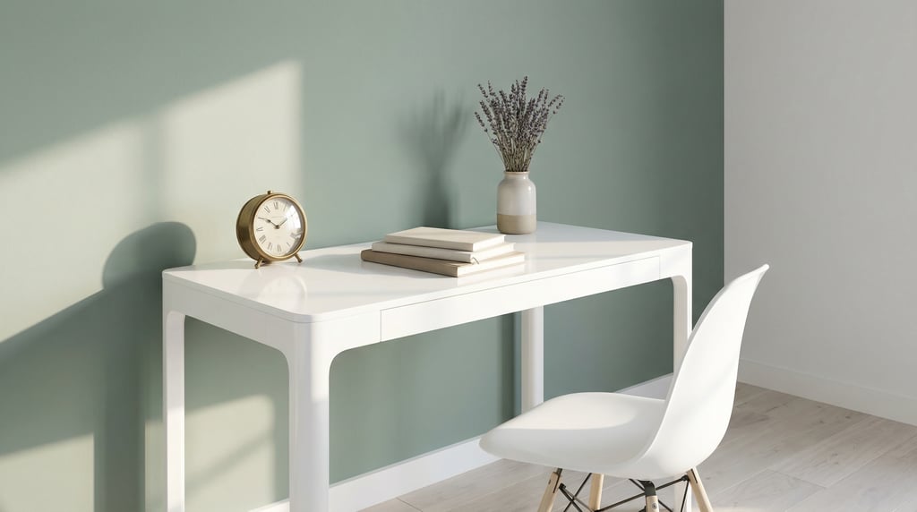 Three-quarter angle view of a coastal-inspired bright workspace