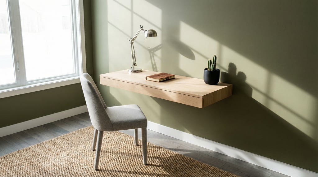 Three-quarter angle view of a window-side writing desk setup