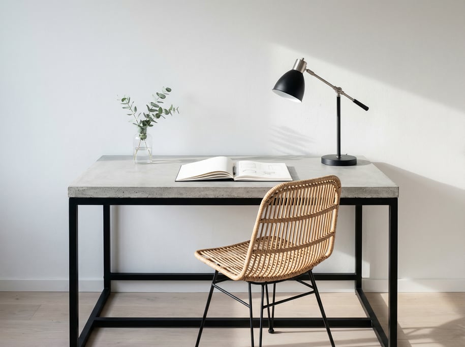 Frontal symmetrical view of a serene morning workspace