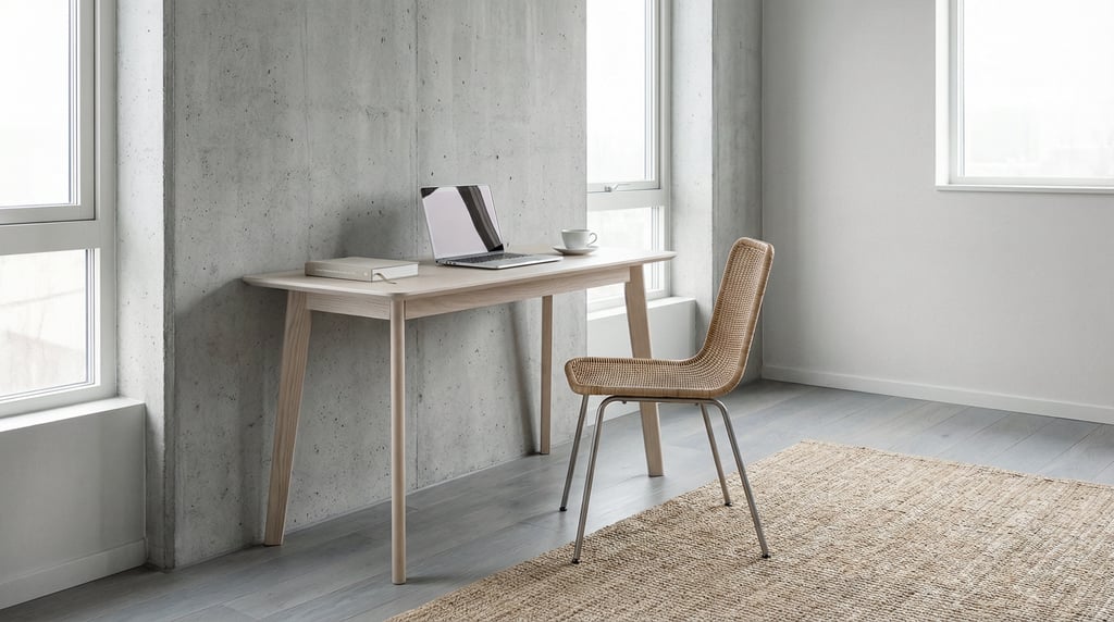 Wide-angle architectural shot of a serene morning workspace
