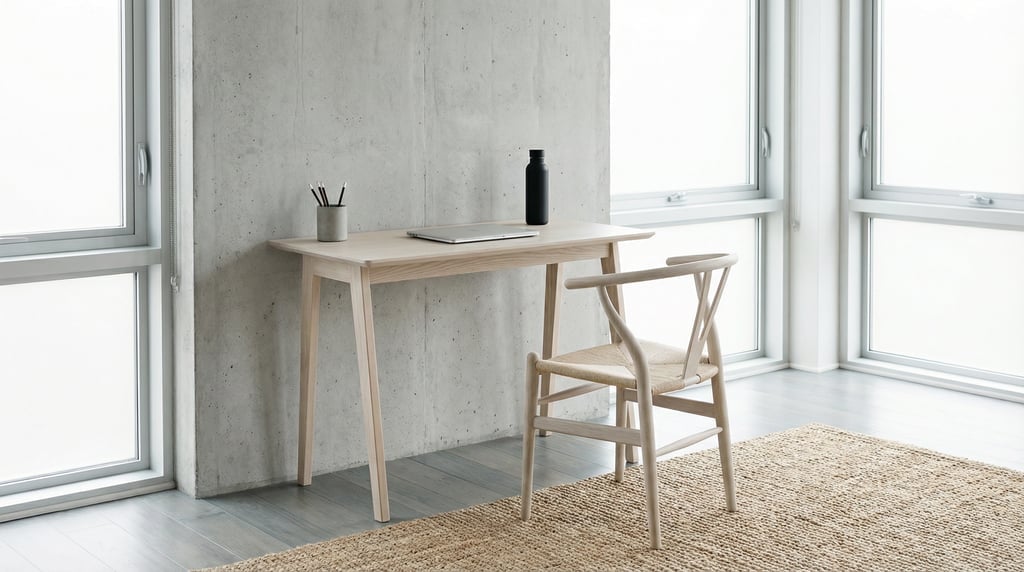 Frontal symmetrical view of a mid-century modern home office