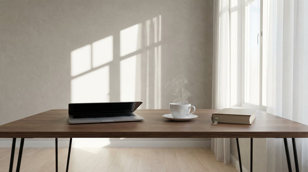 First-person perspective standing at the front edge of the desk