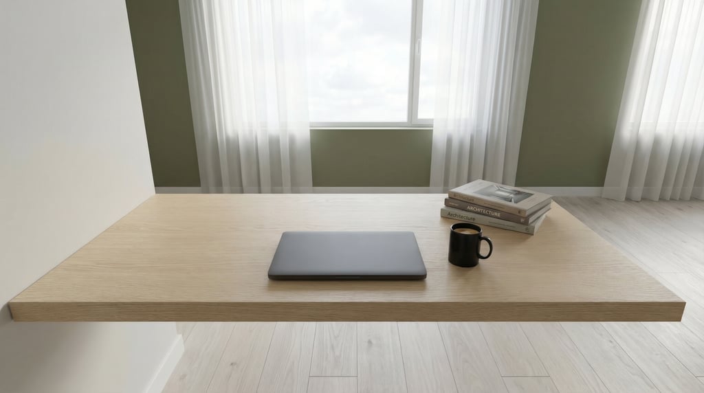 First-person perspective standing at the front edge of the desk