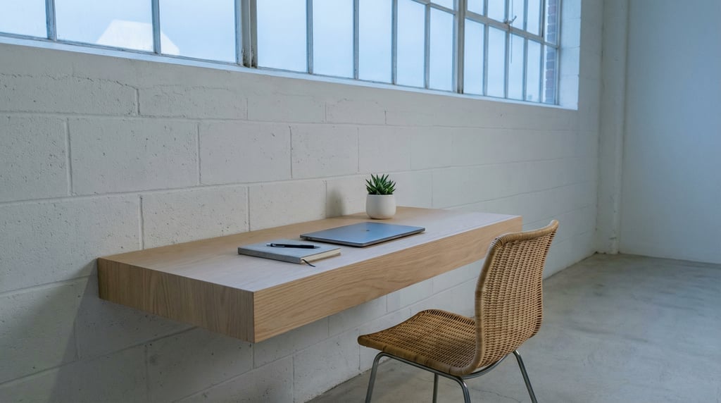 Low-angle photograph looking slightly upward at of a converted loft workspace