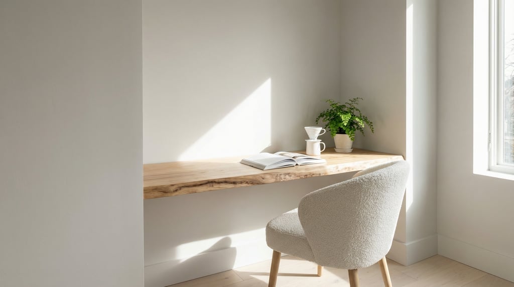 Close three-quarter angle of a built-in alcove workspace