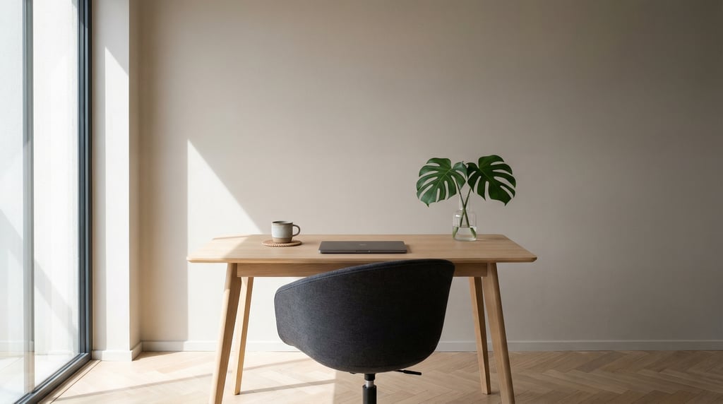 Frontal symmetrical view of a converted loft workspace