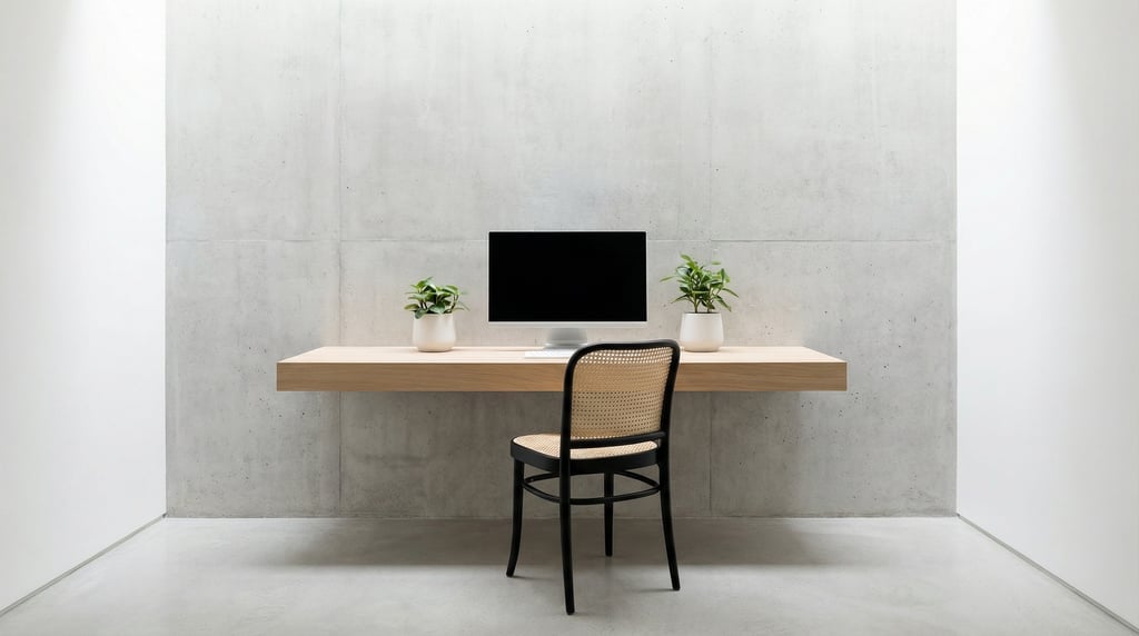 Frontal symmetrical view of a compact urban home office