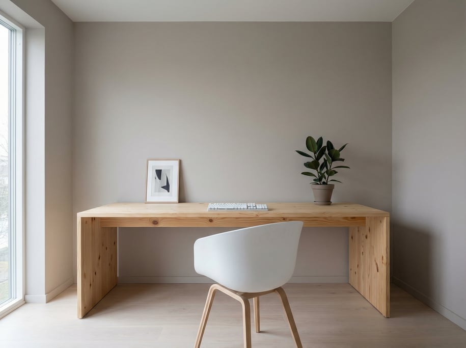 Frontal symmetrical view of an architect's workspace