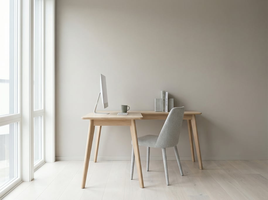 Frontal symmetrical view of a Nordic atelier