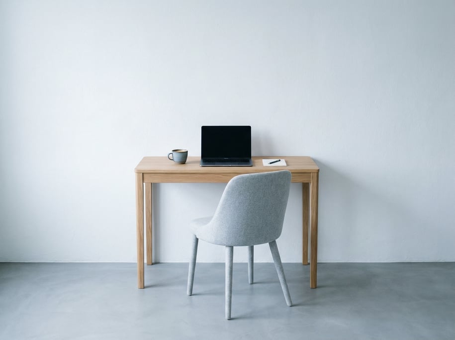 Frontal symmetrical view of a quiet reading and writing nook