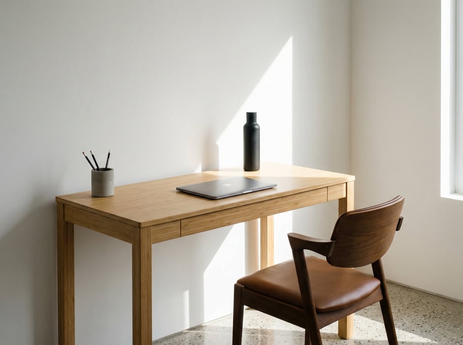 Three-quarter angle view of a compact urban home office