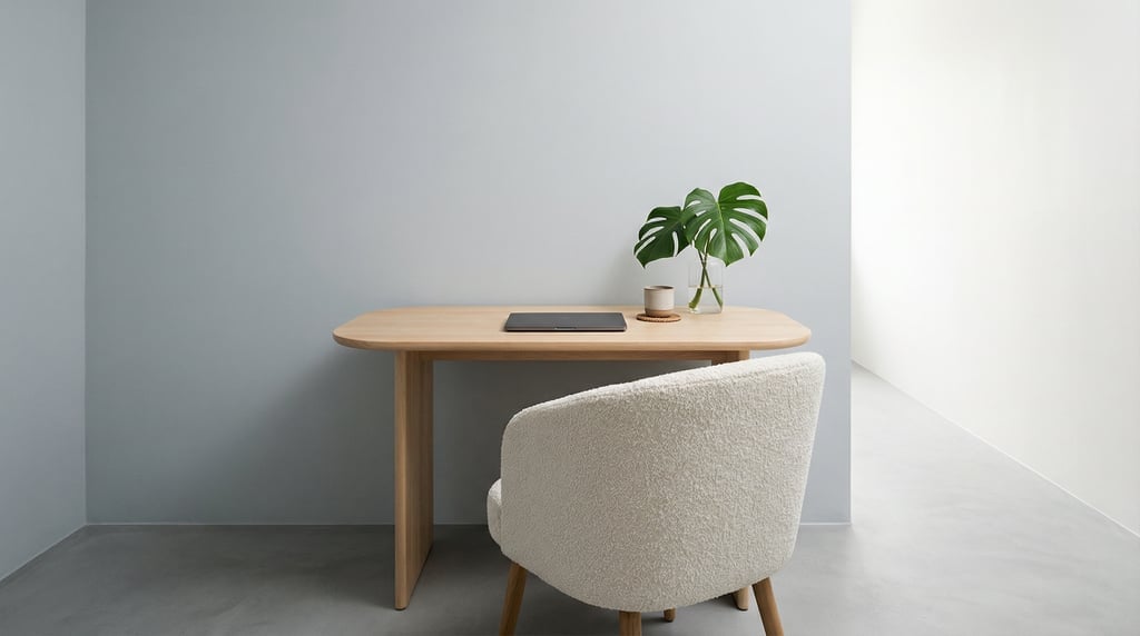 Wide-angle architectural shot of a compact urban home office