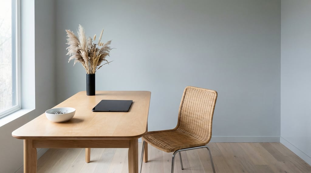 Wide straight-on photograph of a mid-century modern home office