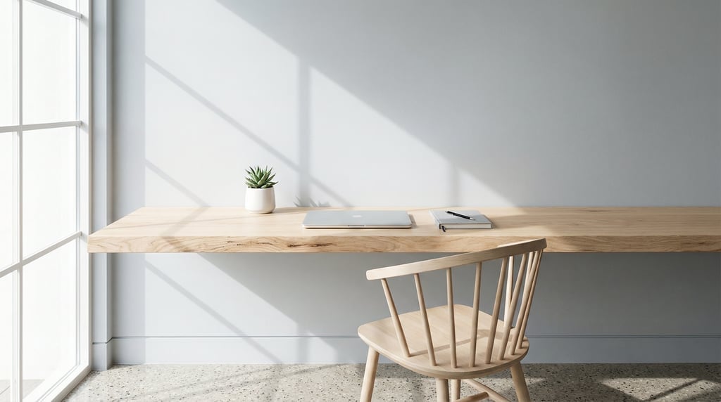 Frontal symmetrical view of a minimalist home office
