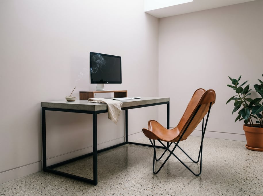 Close three-quarter angle of a mid-century modern home office