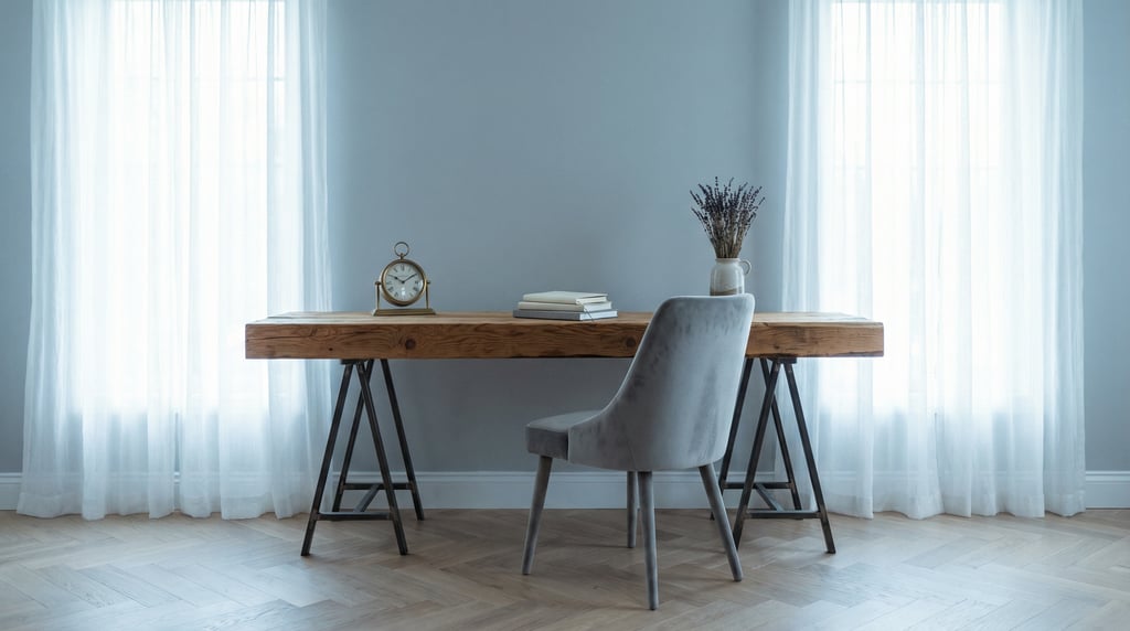 Straight-on architectural photograph of a Bauhaus-inspired workspace