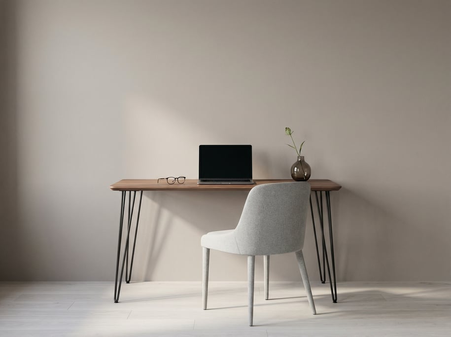 Frontal symmetrical view of a clean freelancer workspace