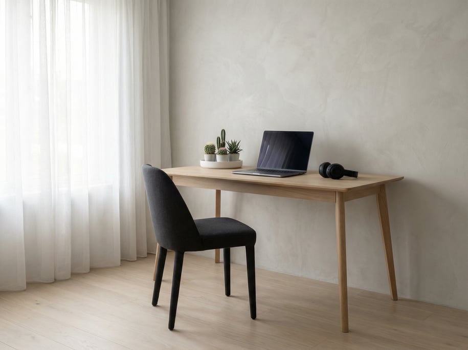 Close three-quarter angle of a minimal illustration studio