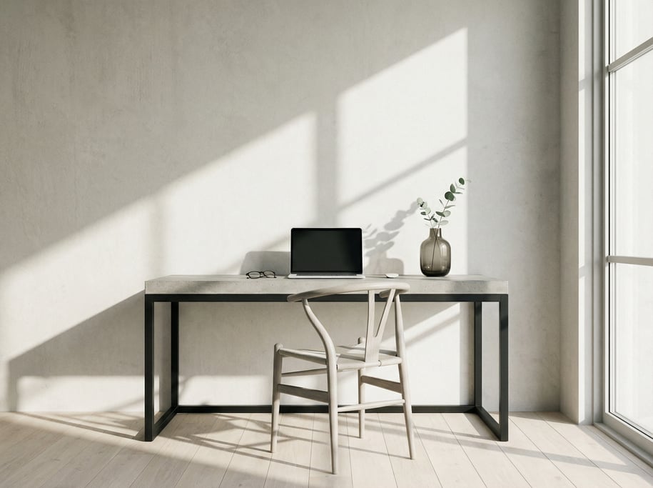 Frontal symmetrical view of a contemporary writing room