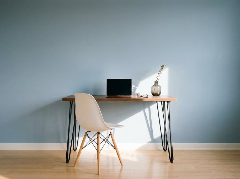 Frontal symmetrical view of a compact urban home office