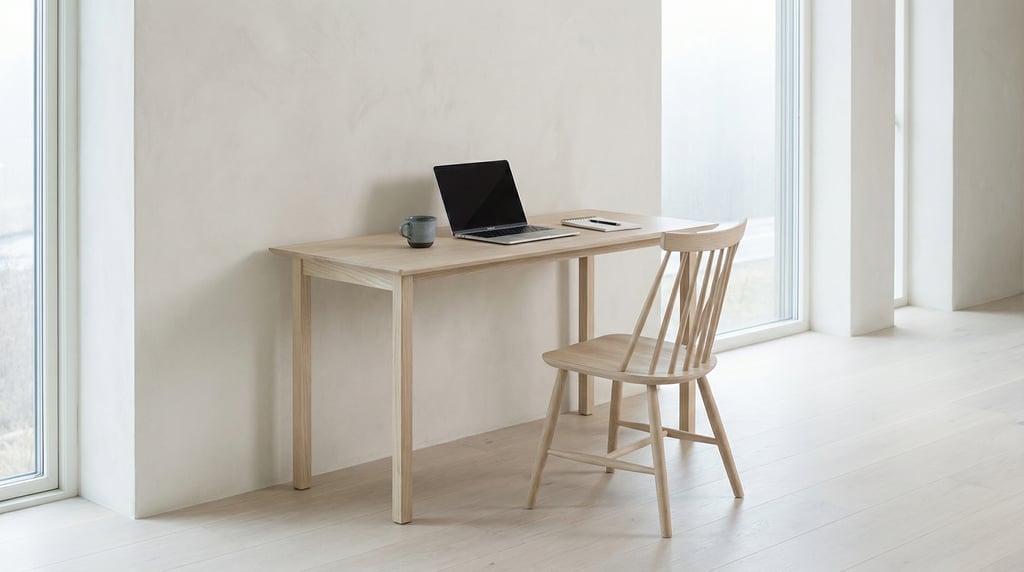 Wide straight-on photograph of a contemporary writing room