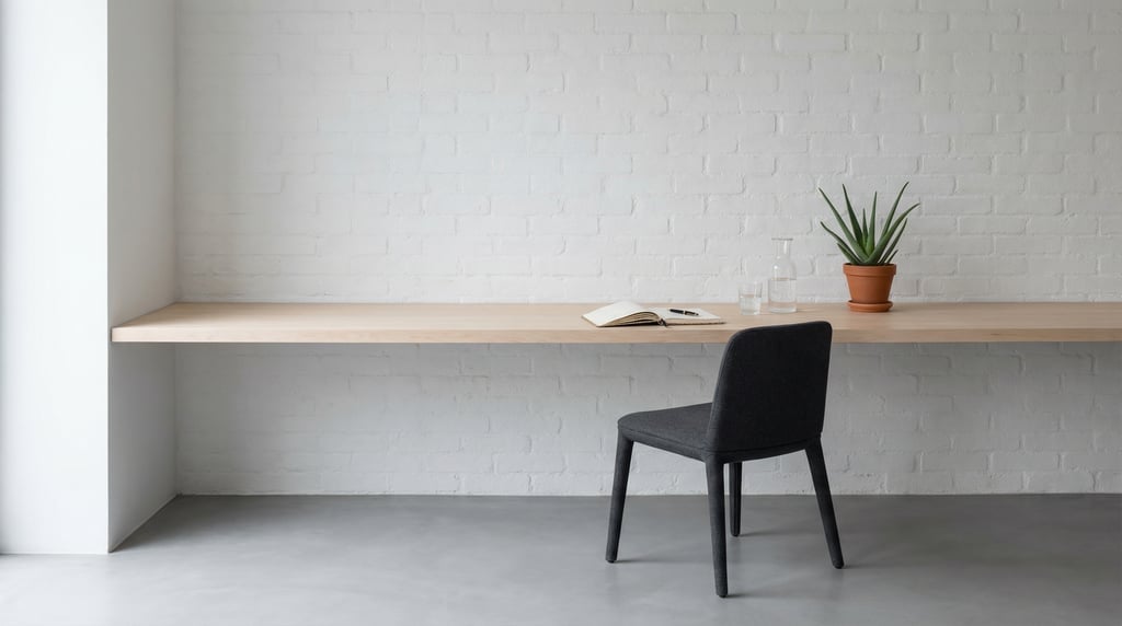 Straight-on architectural photograph of a designer's minimal studio