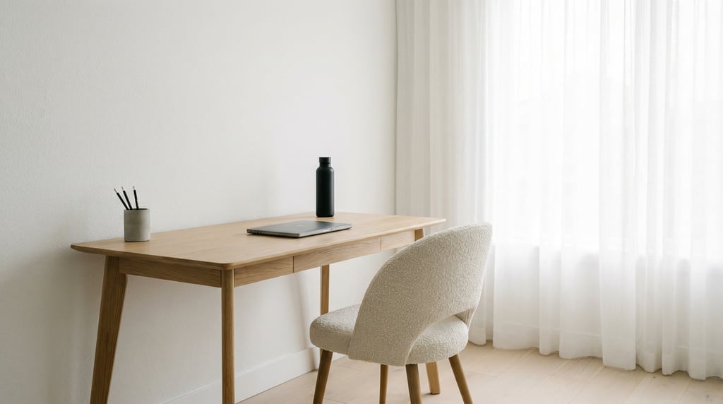 Wide straight-on photograph of an architect's workspace