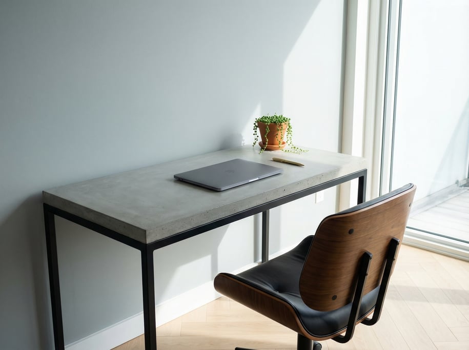 Wide-angle architectural shot of a converted loft workspace