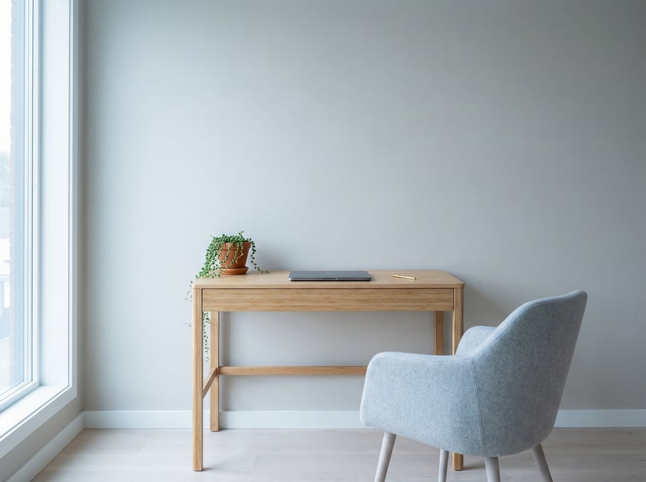 Frontal symmetrical view of a modern creative studio