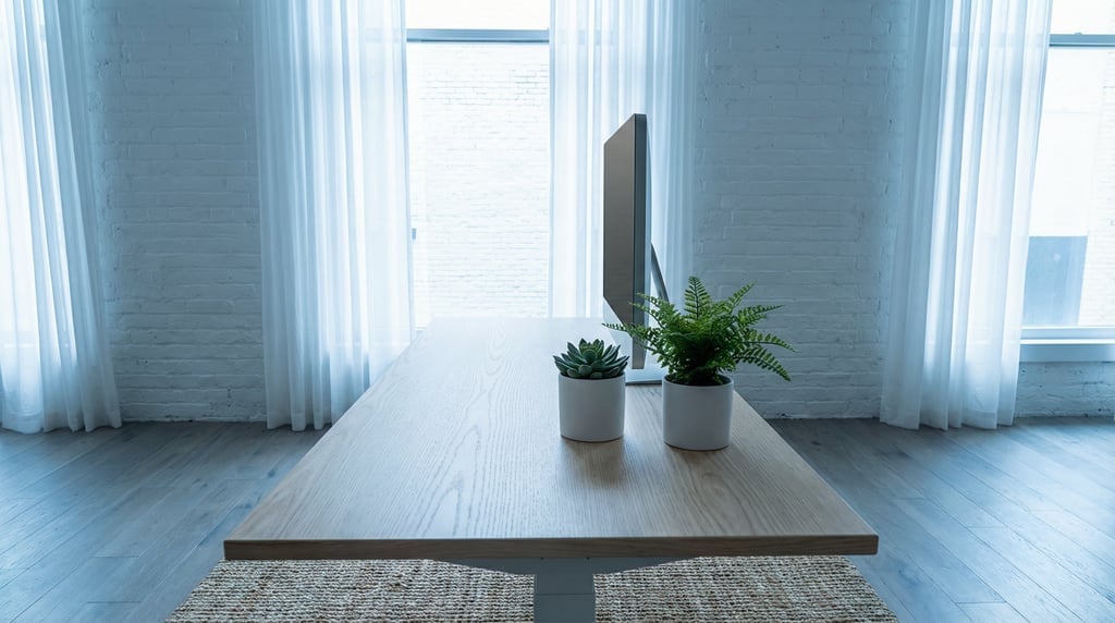 First-person perspective standing at the front edge of the desk