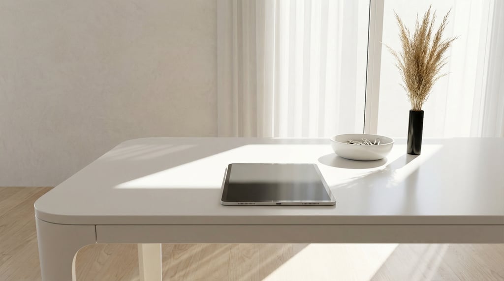 First-person perspective standing at the front edge of the desk