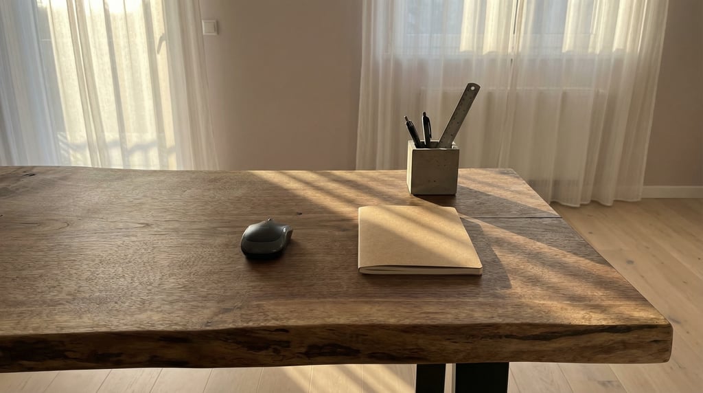 First-person perspective standing at the front edge of the desk