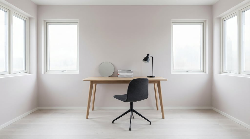 Frontal symmetrical view of a minimal illustration studio