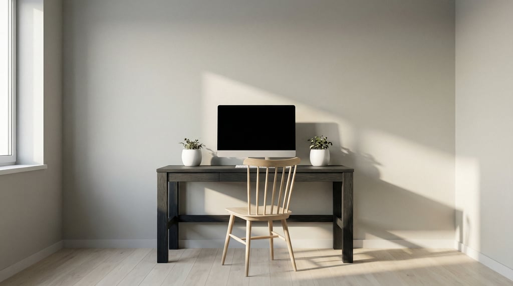 Frontal symmetrical view of a compact urban home office