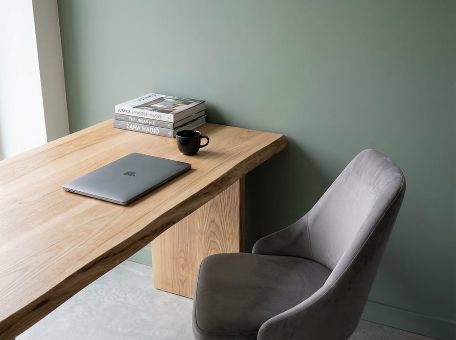 Close three-quarter angle of a compact urban home office