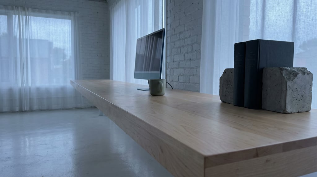 First-person perspective standing at the front edge of the desk