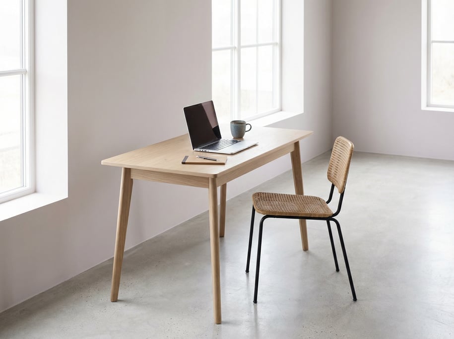 Low-angle photograph looking slightly upward at of a zen-inspired workspace