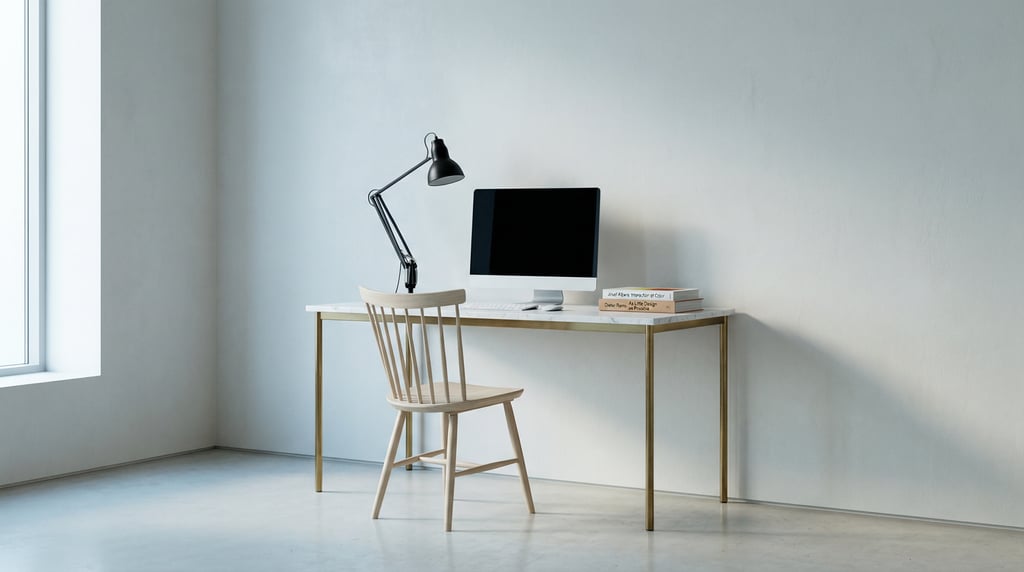Three-quarter angle view of a minimalist home office