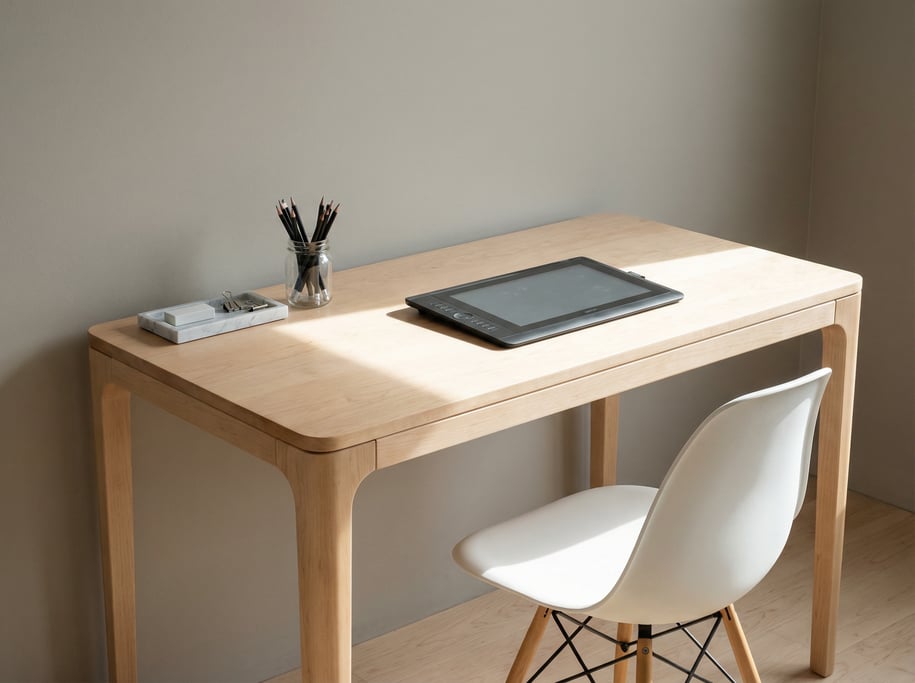 Three-quarter angle view of a designer's minimal studio