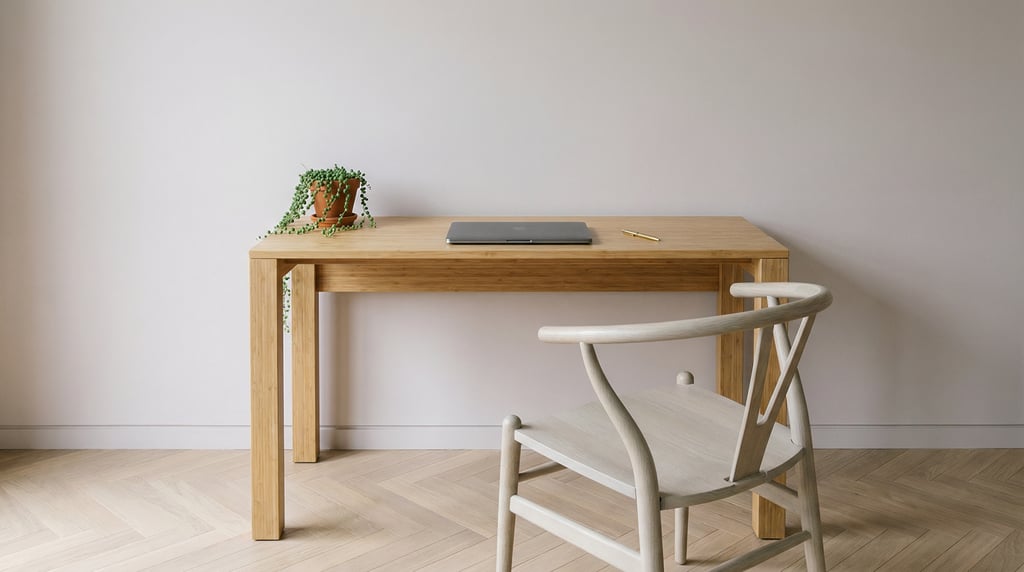 Low-angle photograph looking slightly upward at of a minimalist home office