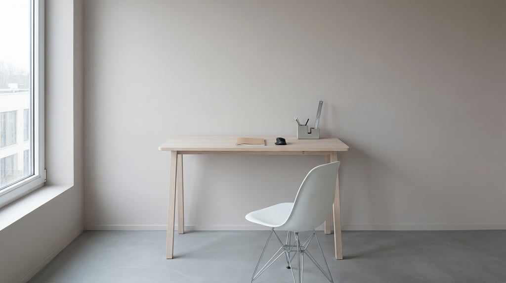 Straight-on architectural photograph of a compact urban home office