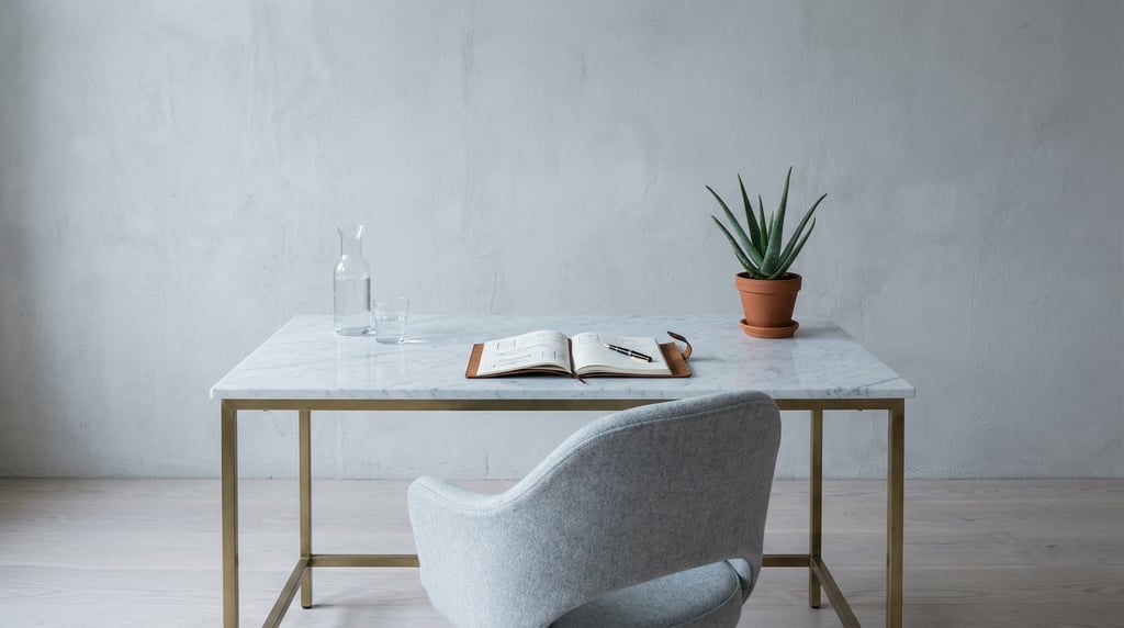 Frontal symmetrical view of an architect's workspace