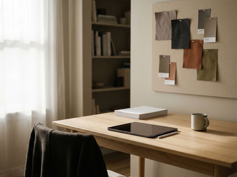 A designer's modern workspace with a tablet and stylus on a light desk